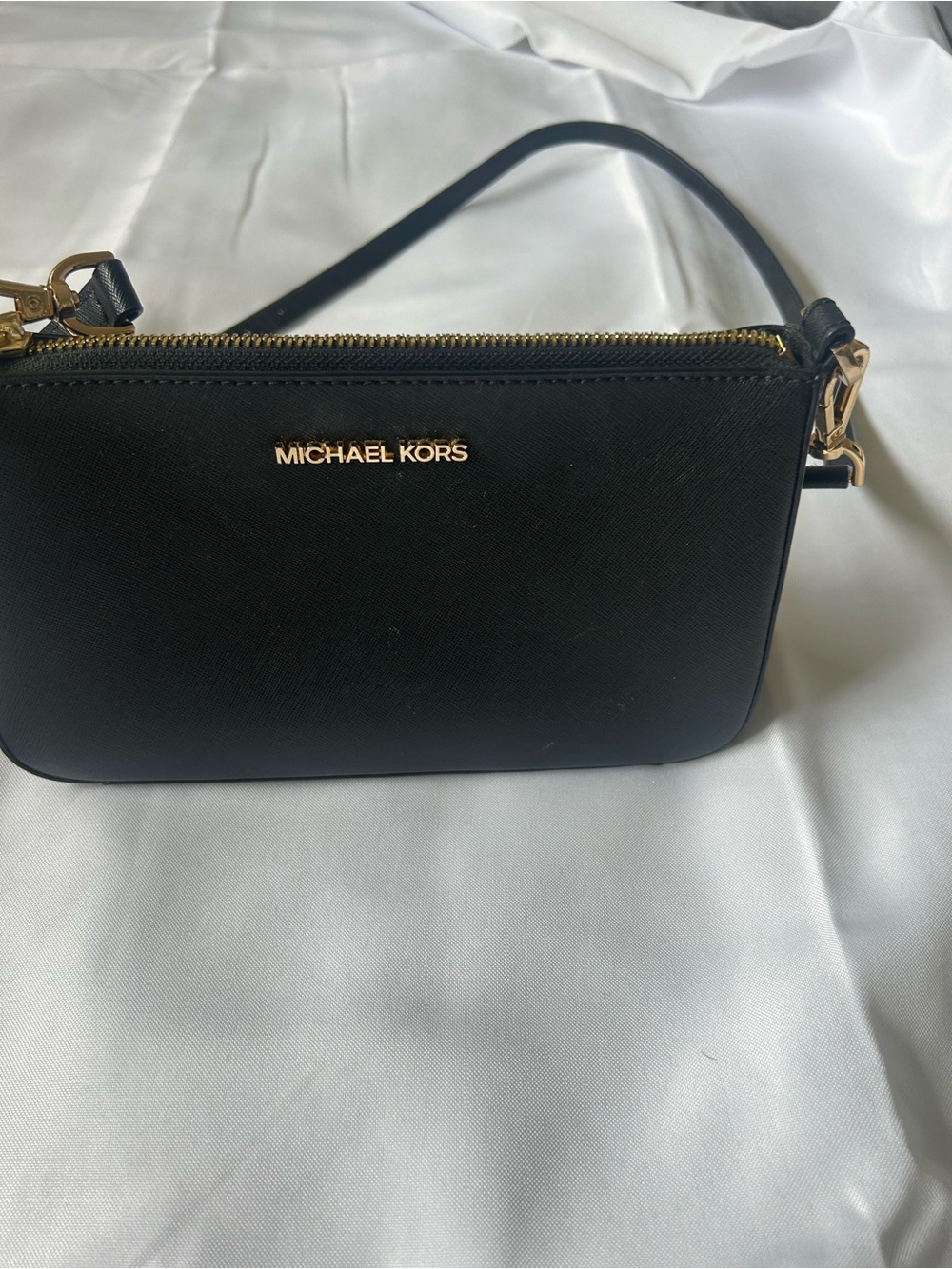 Michael Kors Black Leather Crossbody with Gold Hardware